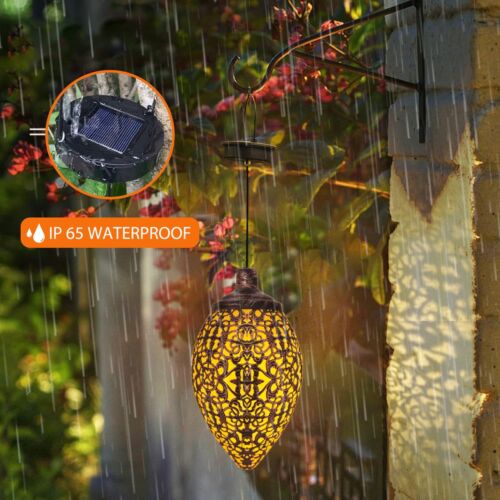 2Pcs Solar LED Hanging Lantern Lights Metal Garden Patio Decor Lights ...